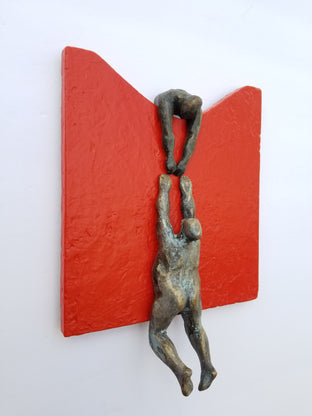 Helping Each Other (Red Series 2/50) by Yelitza Diaz |  Side View of Artwork 